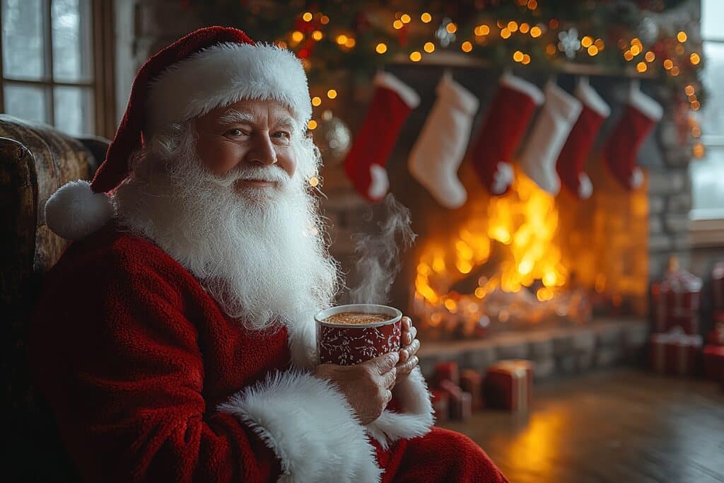 Weihnachtsmann trinkt Tee im Teekontor Greifswald Weihnachtsmann trinkt Tee im Teekontor Greifswald