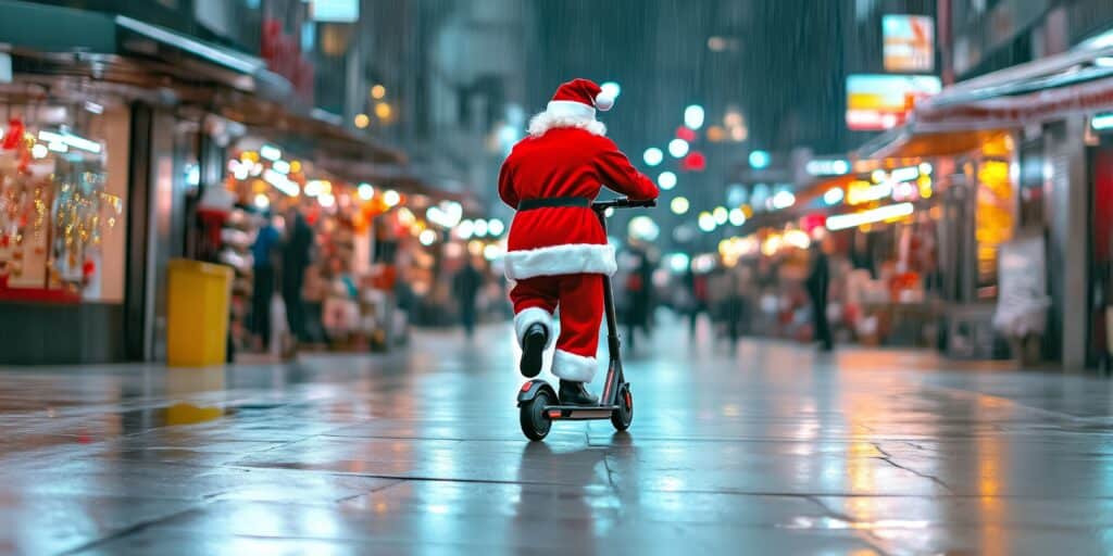 Weihnachtsmann mit eScooter Weihnachtsmann mit eScooter